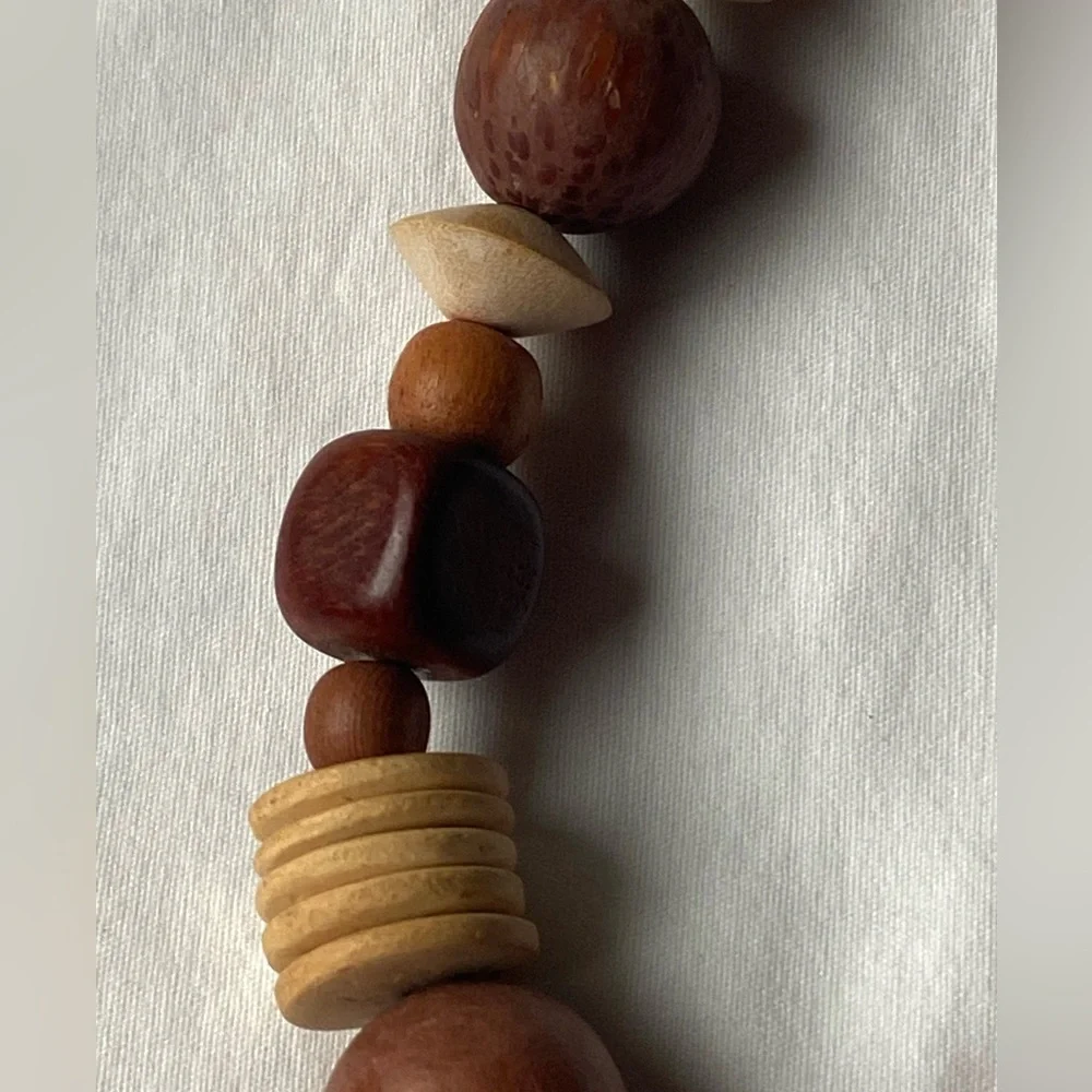 Statement Chunky Wood And Coconut Shell Bead Necklace Bohemian Tribal Brown